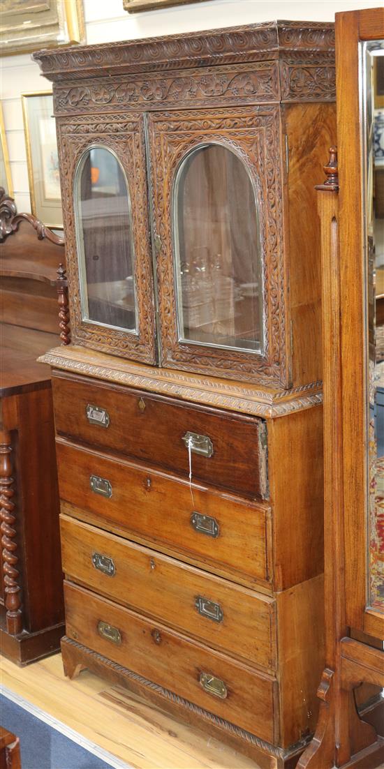 A 19th century Anglo-Indian padouk secretaire bookcase, W.3ft D.1ft 4in. H.5ft 9in.